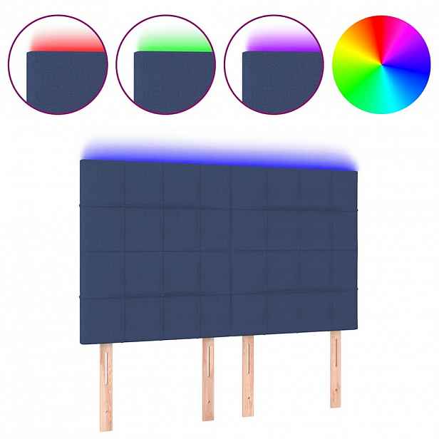 vidaXL Čelo postele s LED modré 144x5x118/128 cm textil