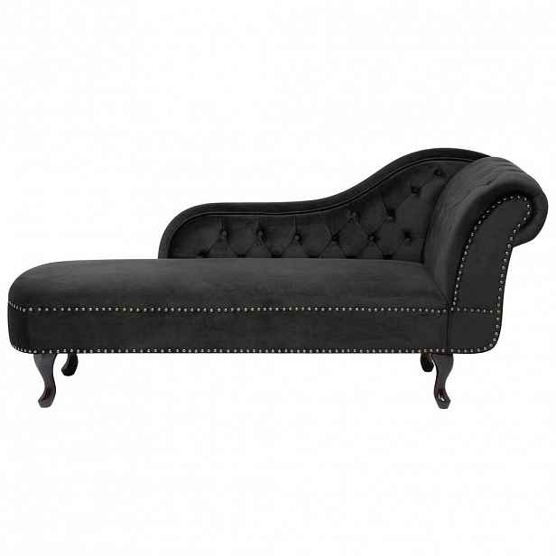 Beliani ČALOUNĚNÉ LEHÁTKO CHAISE LONGUE Sametová látka černé pravostranné Nimes