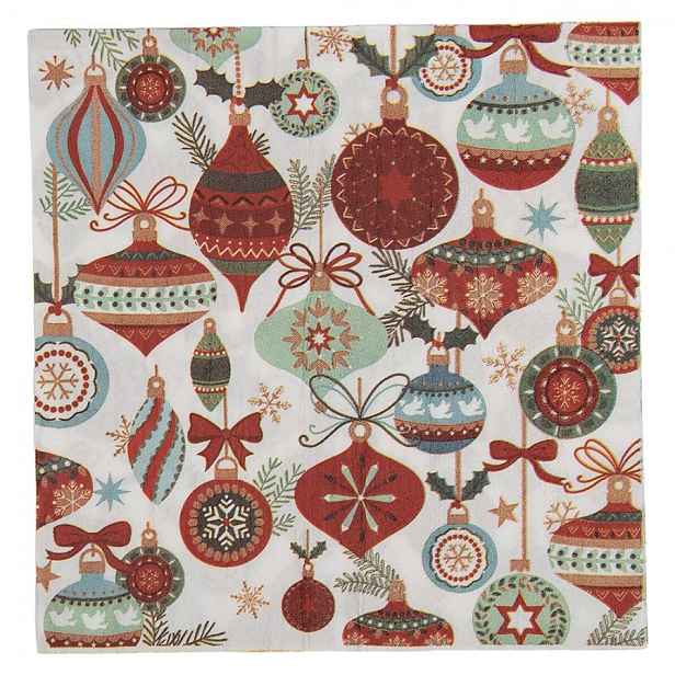 Vánoční papírové ubrousky s vánočními baňkami - 33*33 cm (20ks) Clayre & Eef