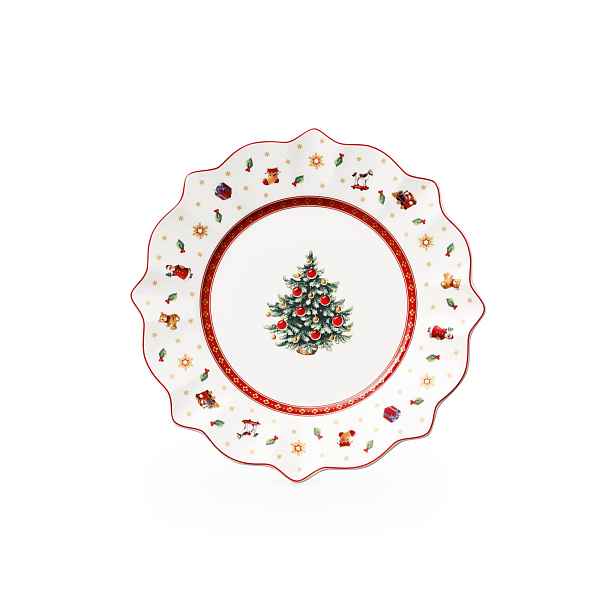 Vánoční Talíř 24 CM Porcelánový Snídaňový Bílo Červený