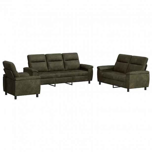 vidaXL Set pohovek 3 pcs Armádně zelená Umělá semišová kůže
