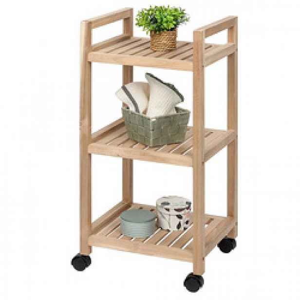 Koupelnový regál na kolečkách Pojízdný Koupelnový Vozík Hnědý Dřevěný 72CM