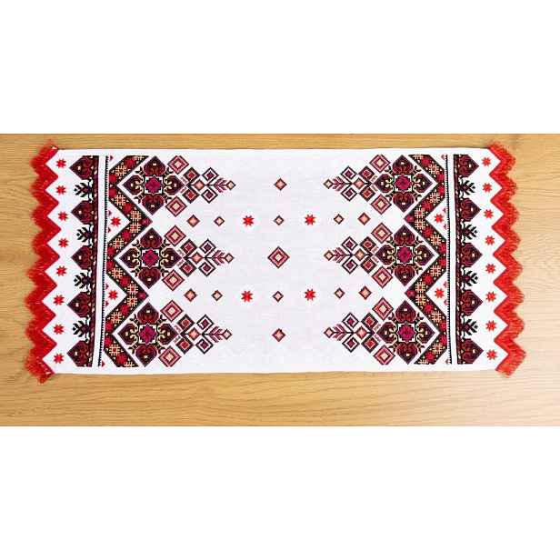 Lněný vyšívaný ruzník s tradiční kryžkovou výšivkou Krásný dárek 30x67 cm