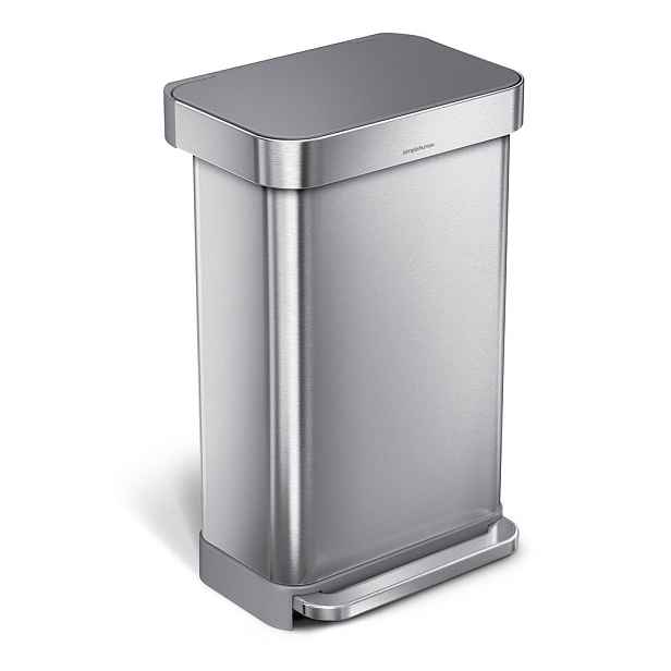 Nášlapný ocelový odpadkový koš ve stříbrné barvě 45 l – simplehuman