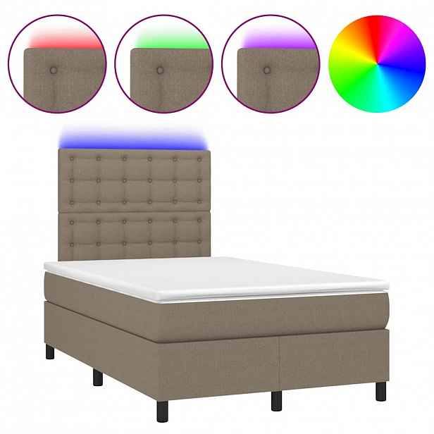 vidaXL Box spring postel s matrací a LED taupe 120 x 200 cm textil