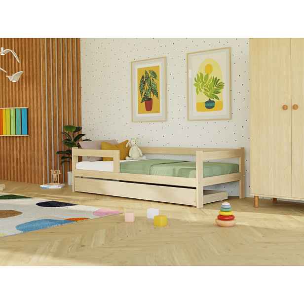 Benlemi Jednolůžková postel ze dřeva SAFE 5v1 se zábranou a úložným šuplíkem Zvolte barvu: Světle šedá, Zvolte rozměr: 90x180 cm, Zvolte zábranu: S j…