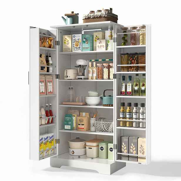 Modenvie BUFFET skříňka z MDF, 60/35/128 cm bílá, s LED senzorem a nastavitelnými policemi