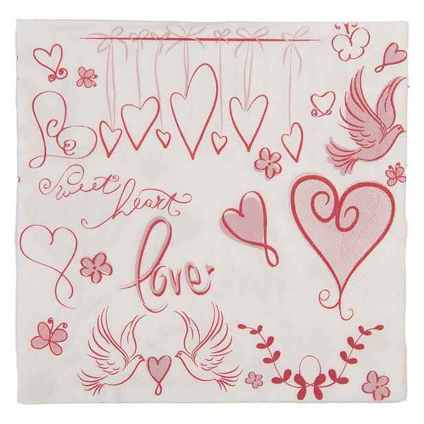 Romantické papírové ubrousky se srdíčky - 33*33 cm (20ks) Clayre & Eef