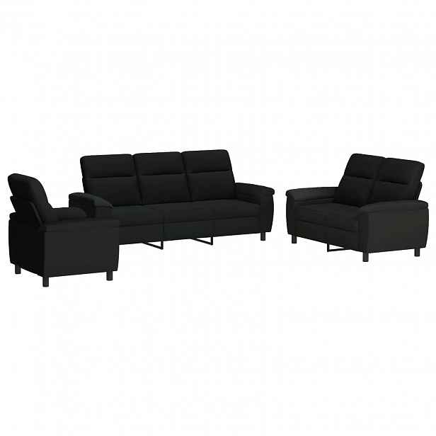 vidaXL Set pohovek 3 pcs Černá Textil