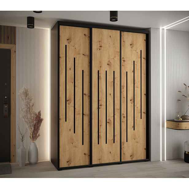 Šatní skříň YVONA 8 - 170/45 cm, černá / dub artisan / černá