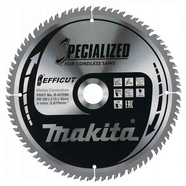 Makita B-67290 Řezací Kotouč Na Dřevo Efficut 260x30 mm 80Z