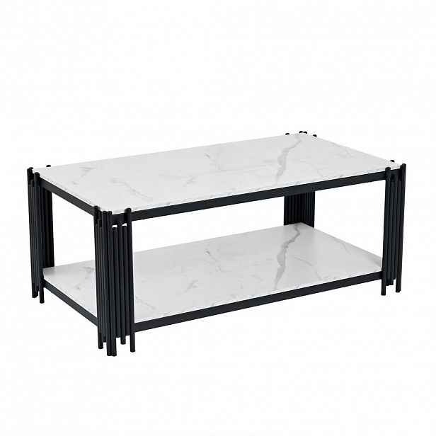 STILVORA KONFERENČNÍ STŮL v bílo-černé barvě s kovovými nohami, do obývacího pokoje, 140 × 64 × 46 cm