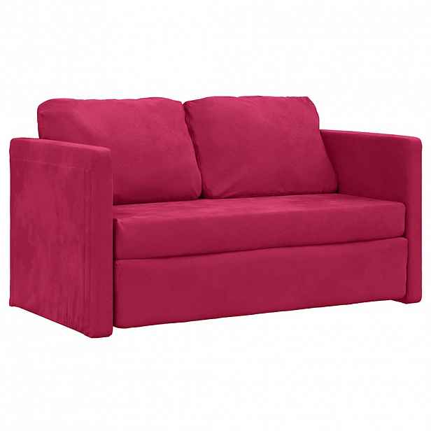 vidaXL Podlahová rozkládací pohovka 2 v 1 vínová 122x204x55 cm samet
