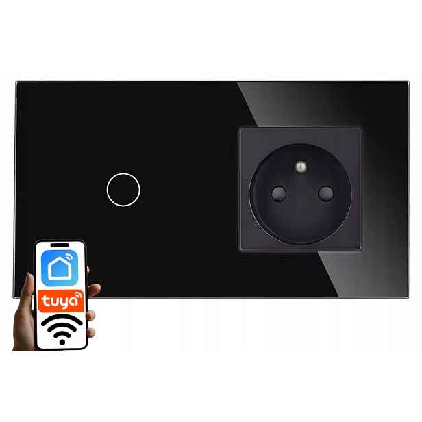 Vypínač Světla Wifi 1G1W Jednoduchý Zásuvka Skleněný Panel Černý
