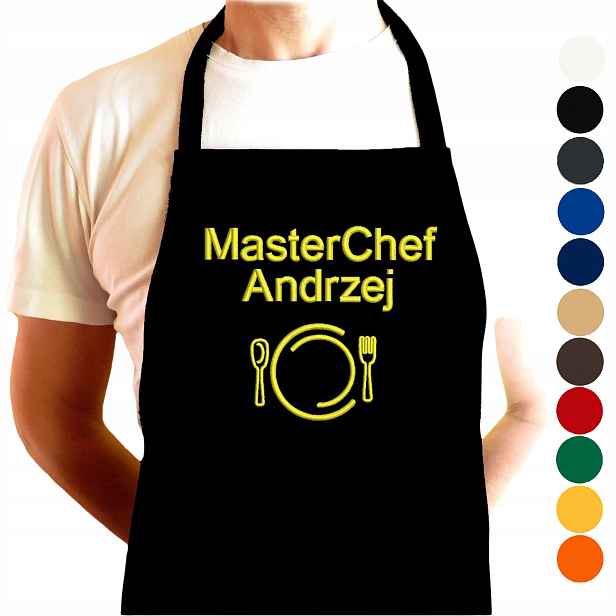 Kuchyňská zástěra MasterChef dárek k Vánocům pod vánoční stromeček s výšivkou