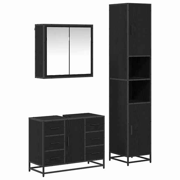 vidaXL Sada koupelnového nábytku 3 ks Černý dub 80 x 33 x 60 cm