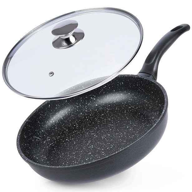 Granitová pánev 28 cm se skleněným víkem pro každou kuchyň