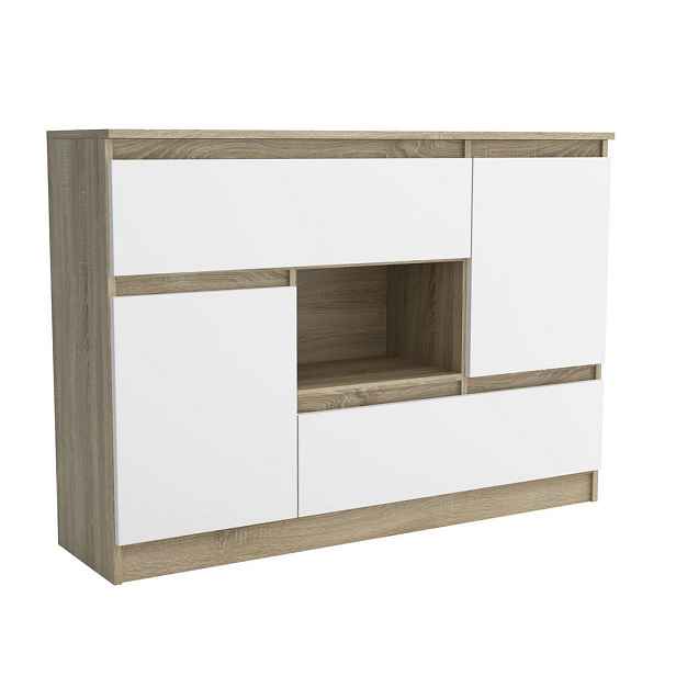 MASSENO KOMODA FIORENZA, 120/85/33 cm s 2 zásuvkami a 2 dvířky, dub Sonoma