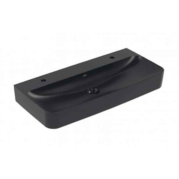 Villeroy & Boch Finion - Dvojumyvadlo 100x47 cm, bez přepadu, 2 otvory pro baterie, CeramicPlus, Pure Black 4168A1R7