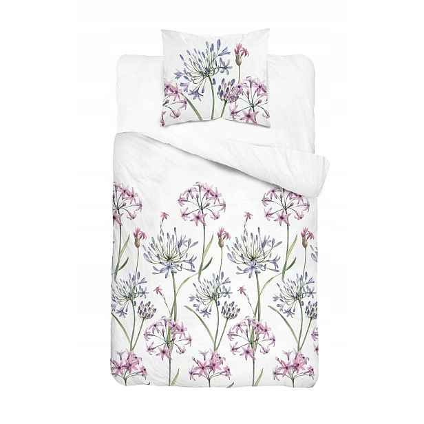 Povlečení 140x200 bílé s fialovo-růžovými květy Botanica Satin