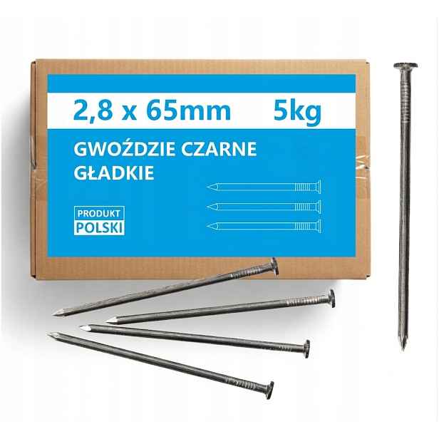 Stavební hřebíky 65 2,8 x 65 mm 2,5 palce, černé, hladké na dřevo, 5 kg 6 Ks