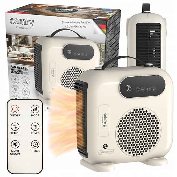 Termoventilátor Elektrický Ohřívač Farelka Termostat 2000W LCD Pilot 2v1