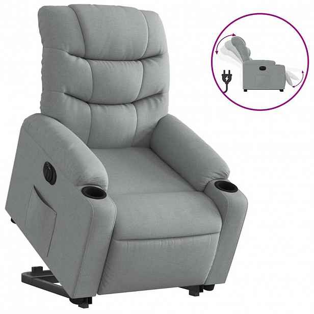 vidaXL Elektrické zvedací polohovací křeslo světle šedé textil