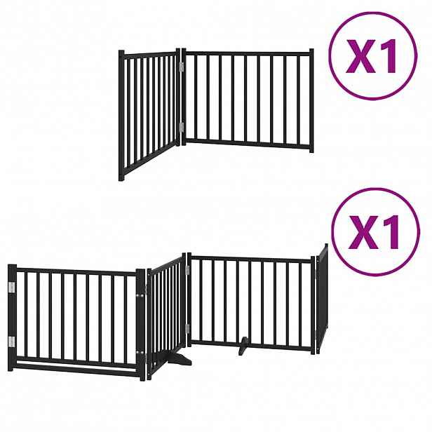 vidaXL Zábrana pro psy s dvířky skládací 6 panelů černá 480 cm topol