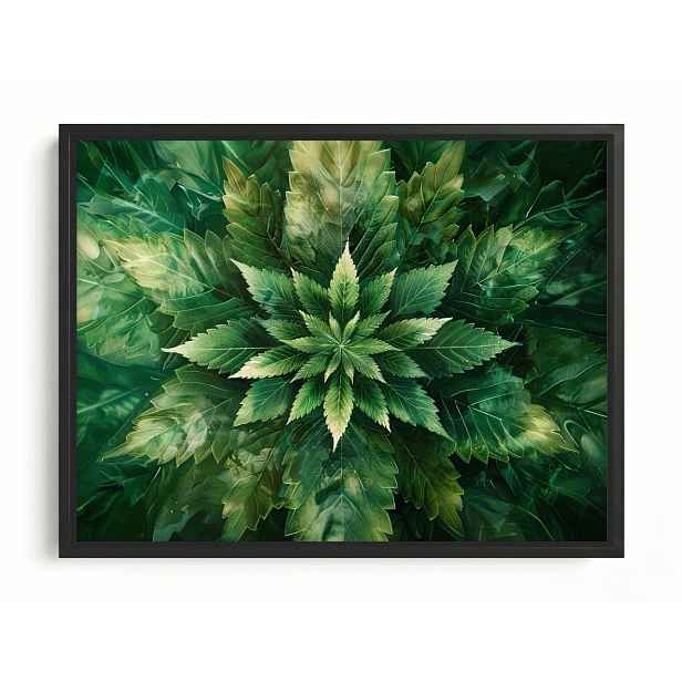 Obraz Rám Americký Box Mandala List Konopí Zelená Příroda Botanika 80x60