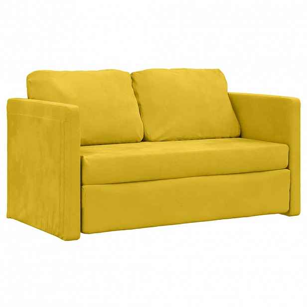 vidaXL Podlahová rozkládací pohovka 2v1 tmavě žlutá 122x204x55cm samet