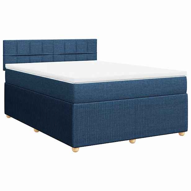 vidaXL Box spring postel s matrací modrá 140x190 cm textil