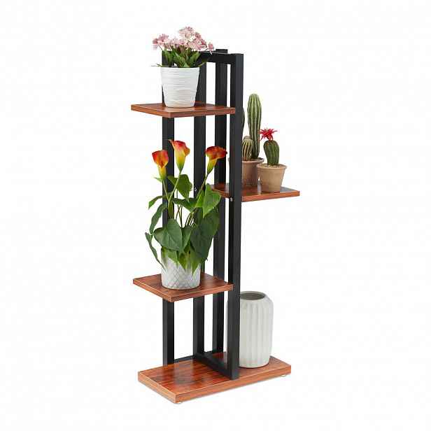 Relaxdays REGÁL Tmavě hnědá kov 4 police 93 cm
