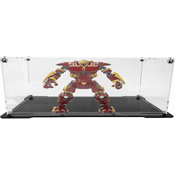 Vitrína s černou základnou pro stavebnici Lego 76210 Marvel Hulkbuster