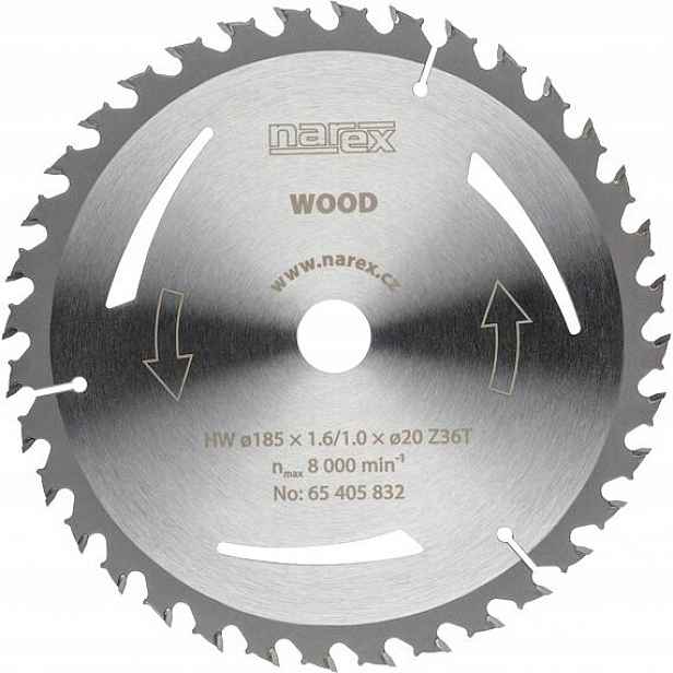 Narex pilový kotouč 185*1,6/1,0,,*20mm, 36z, multiplex, dřevo, Mdf, lamino,