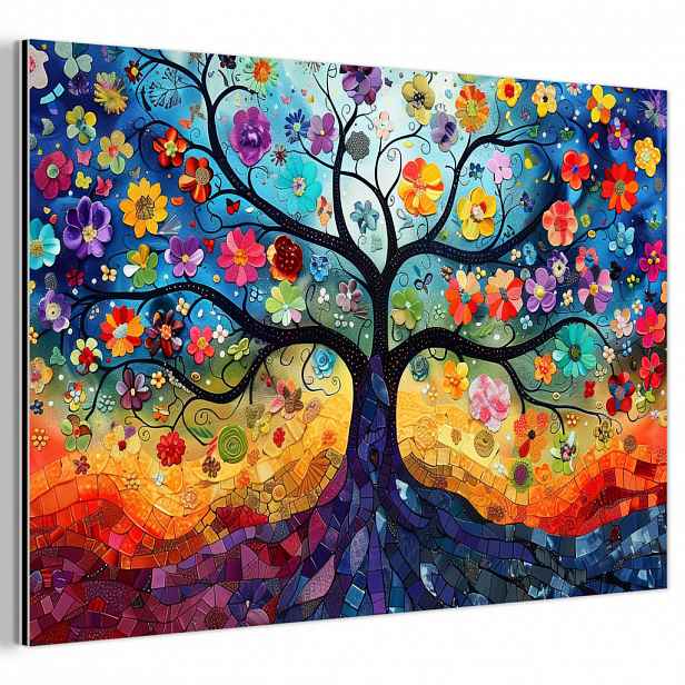 MuchoWow KOVOVÝ OBRAZ Umění - Strom života - Květiny - Hippie 90x60 cm