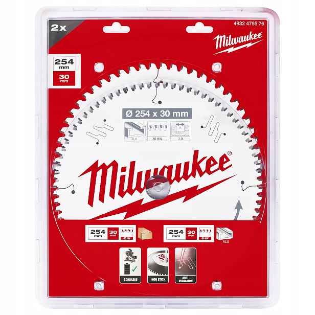 Sada pilových kotoučů na dřevo 254 x 30 mm 2 ks Milwaukee