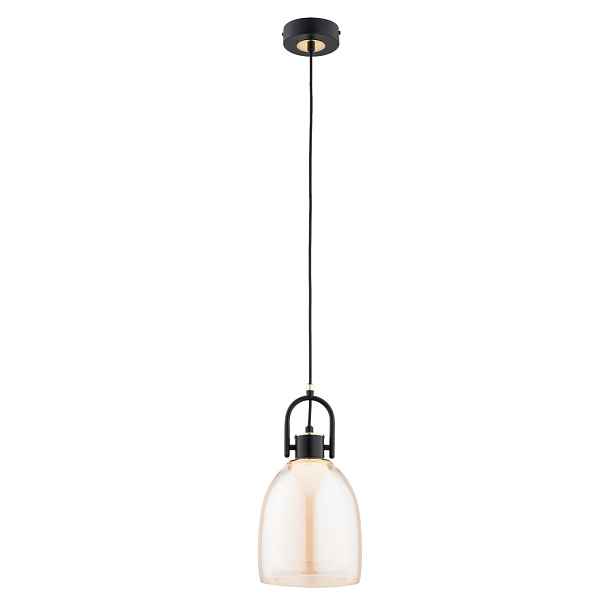 Moderní závěsná lampa černo-zlatá s jantarovým stínidlem 1xE27 Alfa