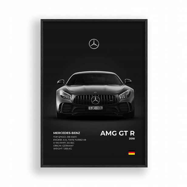 Obraz Mercedes Amg Gt R Plakát Rámeček Dřevěný Černý 30x42 cm