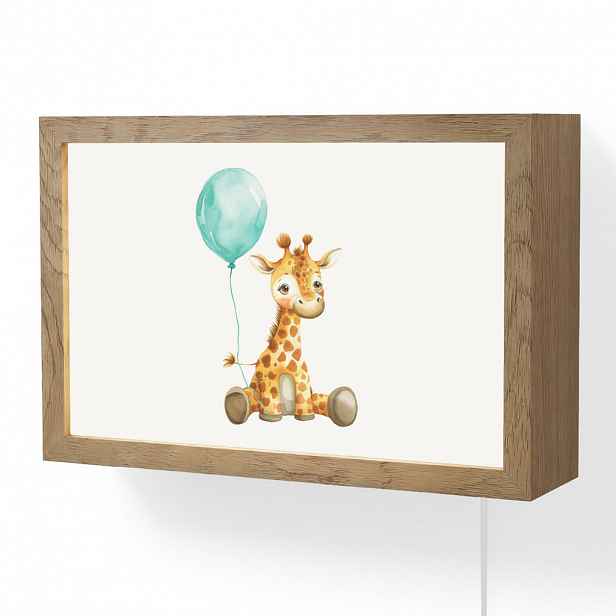 OnlyWow NÁSTĚNNÁ LAMPA Žirafa - Dítě - Zvířata - Modrý balón 30x20 cm