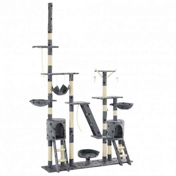 vidaXL Škrabadlo pro kočky sisalové sloupky 230-250 cm šedé s tlapkami