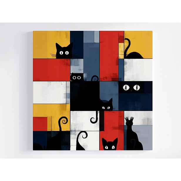 Obraz Na Plátně Canvas Černé Kočky Abstraktní Barevný Pop Art 50x50