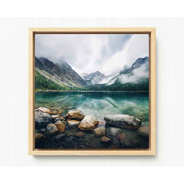 Obraz Rám Americký Box Horské Jezero Tyrkysová Voda Tatry Mlha 60x60
