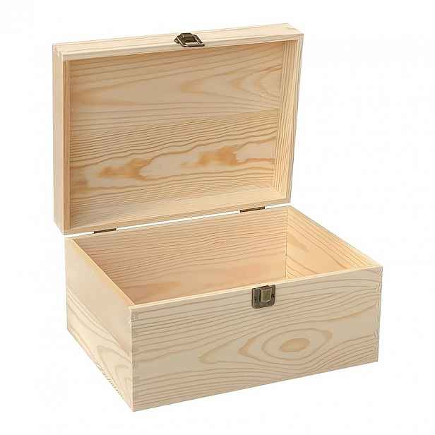 TEMU Masivní dřevěný úložný box, vyklápěcí úložný box z přírodního dřeva, organizér ve vintage stylu, dřevěná krabice s pantovým víkem, kovové