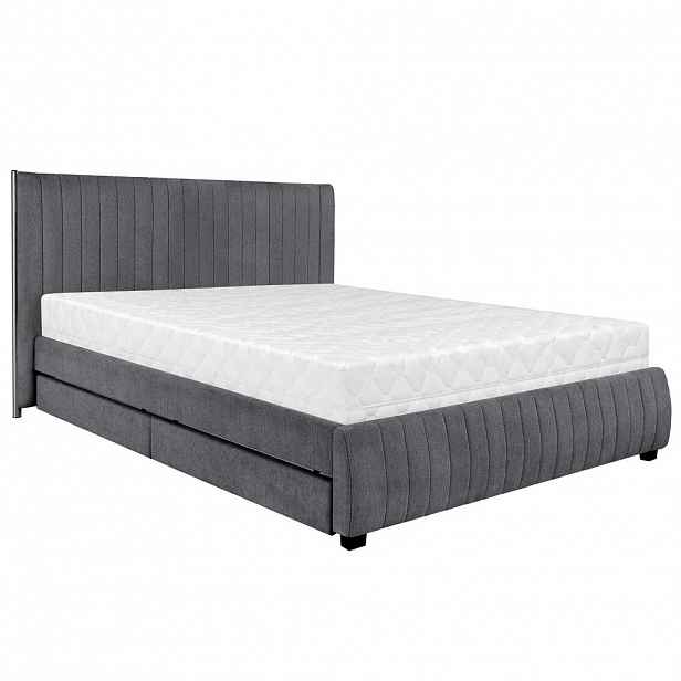 Beautysofa ČALOUNĚNÁ POSTEL Calma s taštičkovou matrací 26 cm, 2 úložnými zásuvkami, 160x200 cm, buklé látka, tmavě šedá