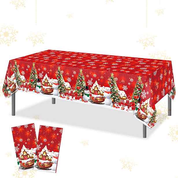 Jednorázový Vánoční Ubrus 130 X 220 CM, 2 Ks, Červený, Voděodolný