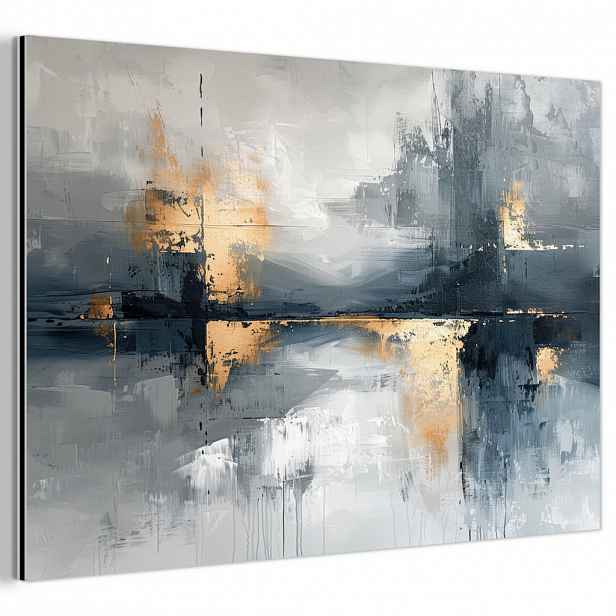 MuchoWow KOVOVÝ OBRAZ Umění - šedá - zlatá - abstraktní 90x60 cm