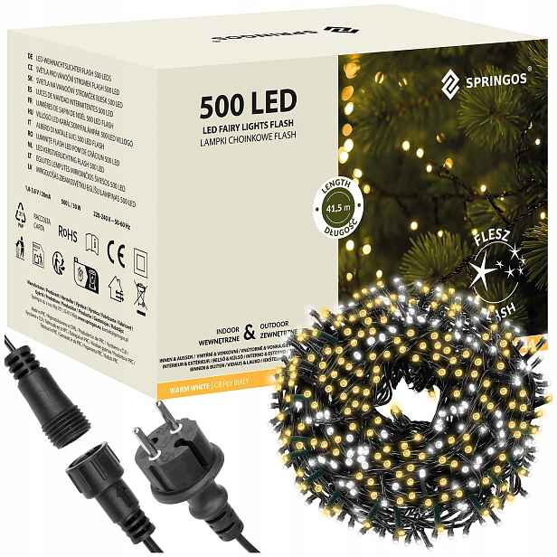 Vánoční Osvětlení Na Stromeček Venkovní Flash 40 m Teplá Bílá IP44 Světla 500 Led