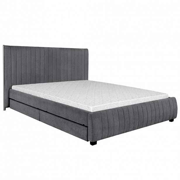 Beautysofa ČALOUNĚNÁ POSTEL Calma s pěnovou matrací 10 cm, 2 úložnými zásuvkami, 160x200 cm, buklé látka, tmavě šedá