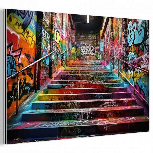 MuchoWow KOVOVÝ OBRAZ Schody - Graffiti - Barvy - Umění 90x60 cm