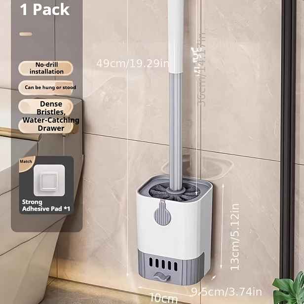 TEMU 1 Sada WC kartáče, nástěnný WC kartáč s dlouhou rukojetí a držákem, s vodní základnou, flexibilní WC kartáč, bez mrtvého prostoru, kartáč na